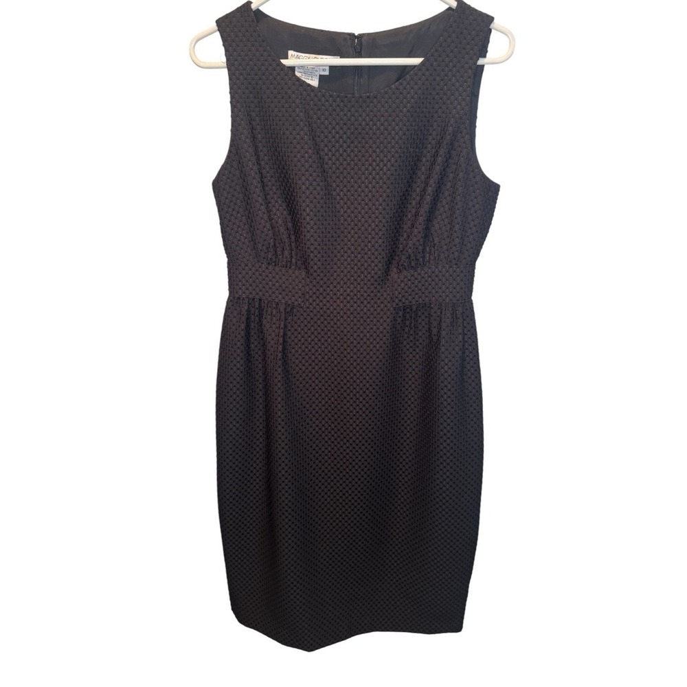 Maggy London Womens Black Textured Sleeveless Pleated Sheath Dress 10 Classic